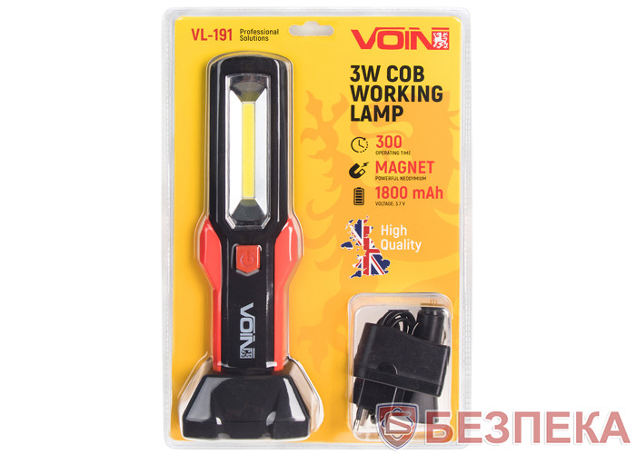 Переносна лампа VOIN VL-191 12V / 220V / 3W-COB + 2 LED-НР / АКБ / USB + microUSB / магніт / база (VL-191)
