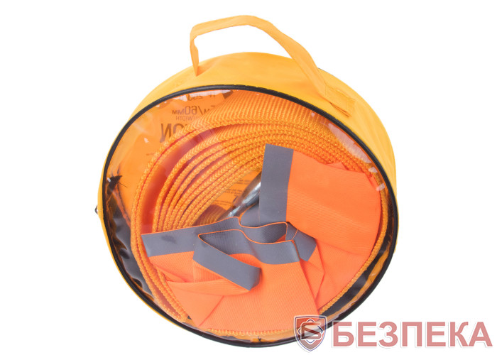 Трос буксир ТР-250-6-3   6т лента 60мм х 5м  оранж/2крюка/флажки/сумка