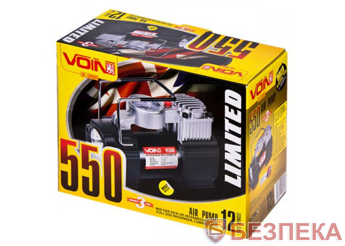 Компрессор автомобильный VOIN VL-550 150psi/15A/40л/прикур./дефлятор/переходник на клеммы