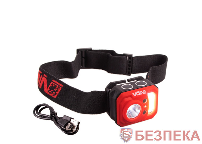 Фонарь налобный VOIN VL-167, 3W-COB (W/R)+3W XPE/АКБ800mAh/регул. наклона/сенсор (VL-167)