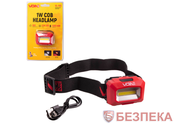 Фонарь налобный VOIN VL-103, 1W-COB (W/R)/АКБ1200mAh/регул. наклона (VL-103)
